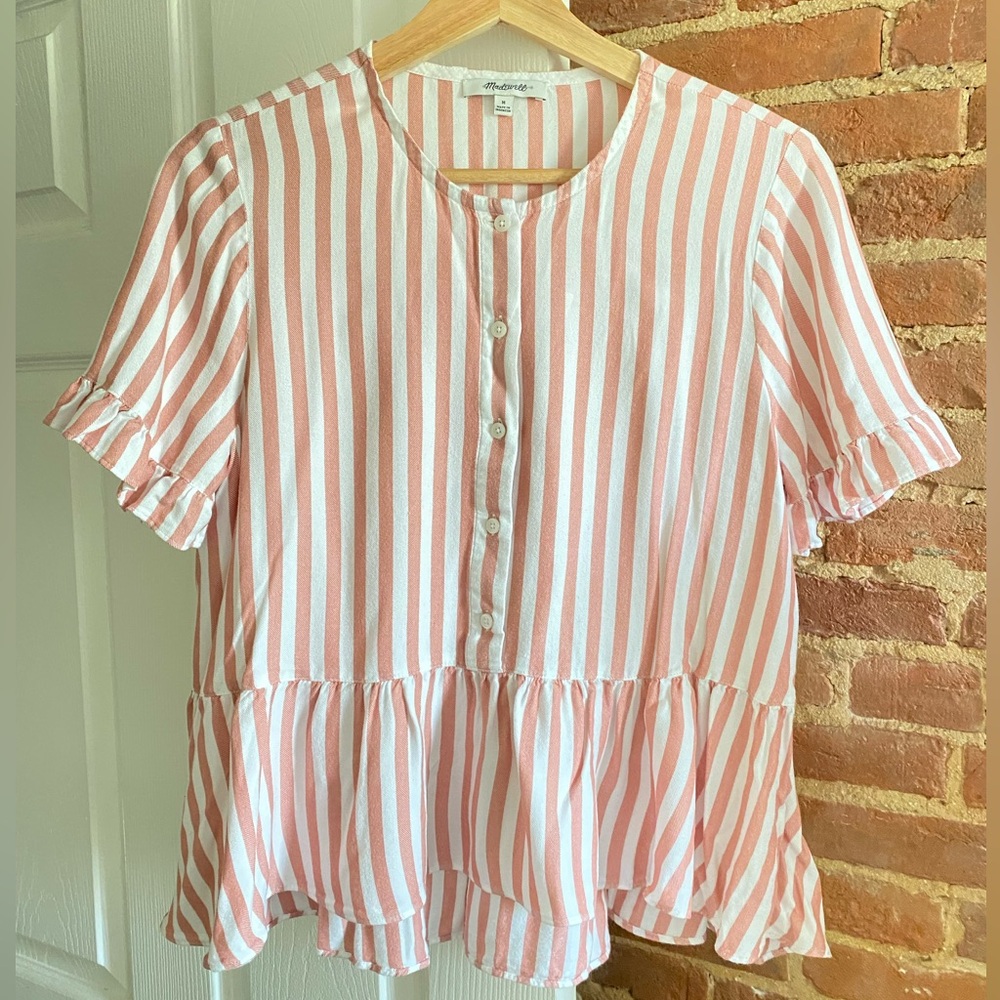 Madewell Studio Ruffle-Hem Top in Cecilia Stripe
